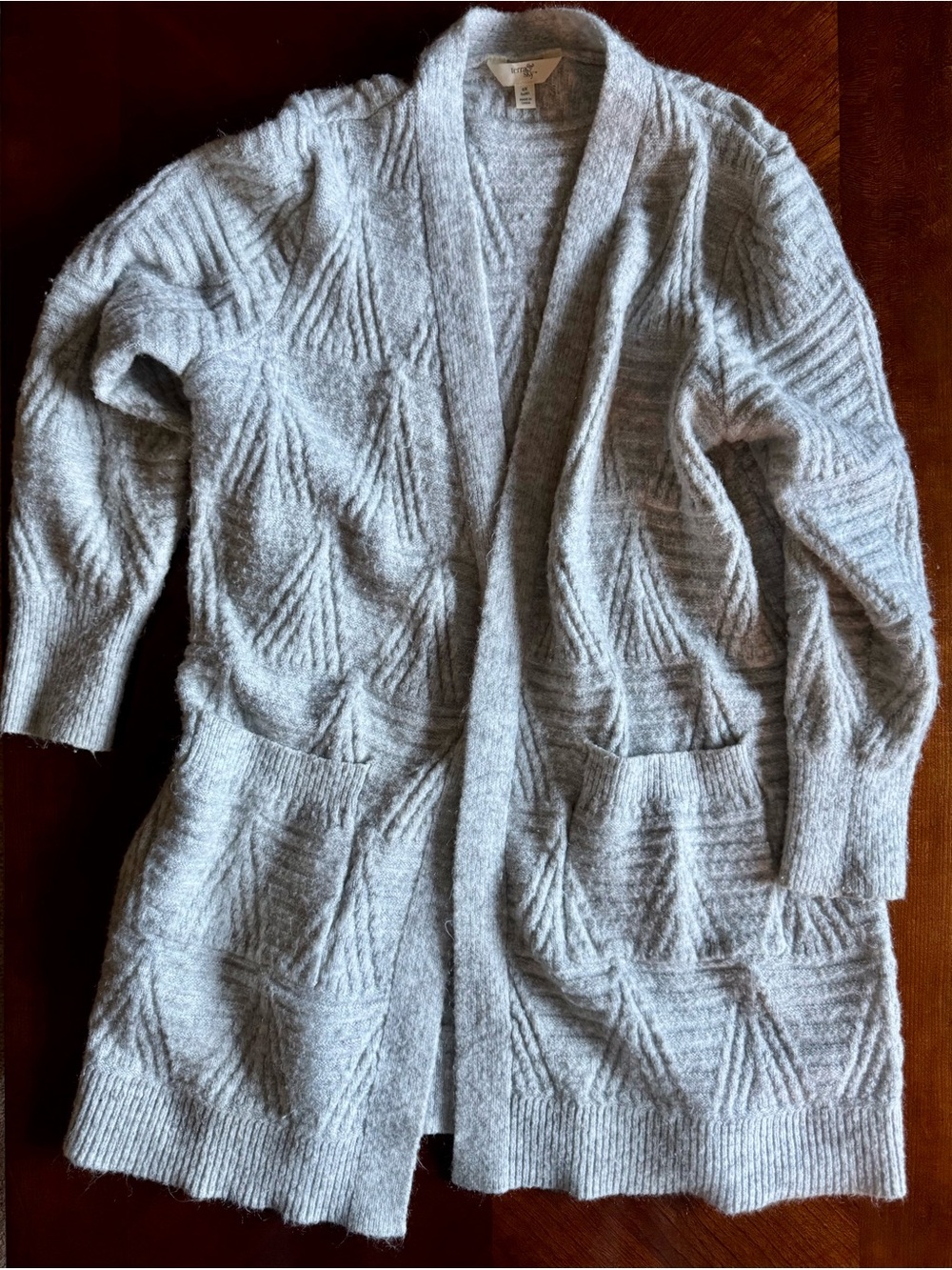Terra & Sky Plus Size 0X 14W Gray Cable Geometric Knit Cardigan with Pockets